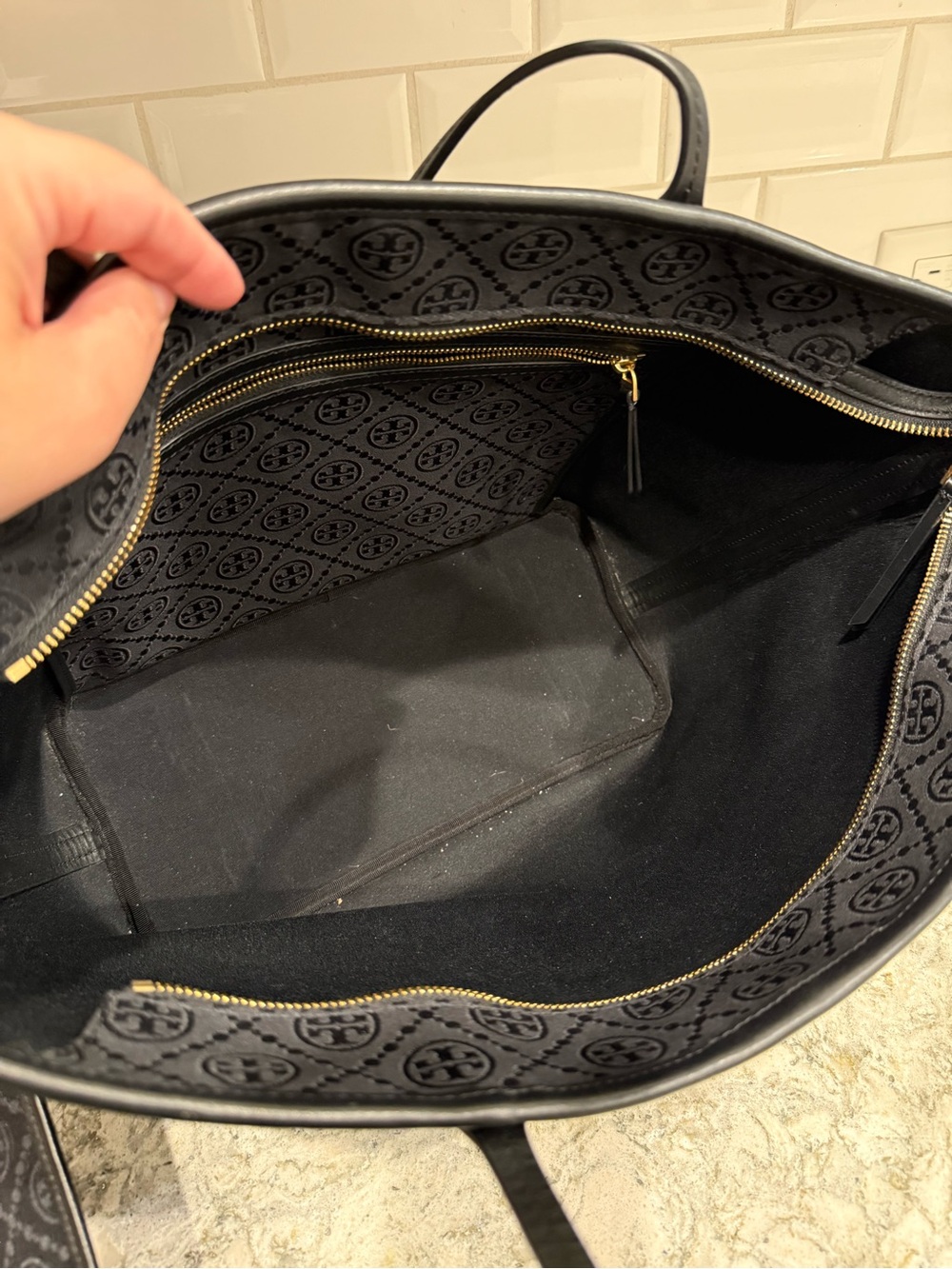 Tory Burch Black Jacquard Logo Tote with Gold Accent - Picture 6 of 7